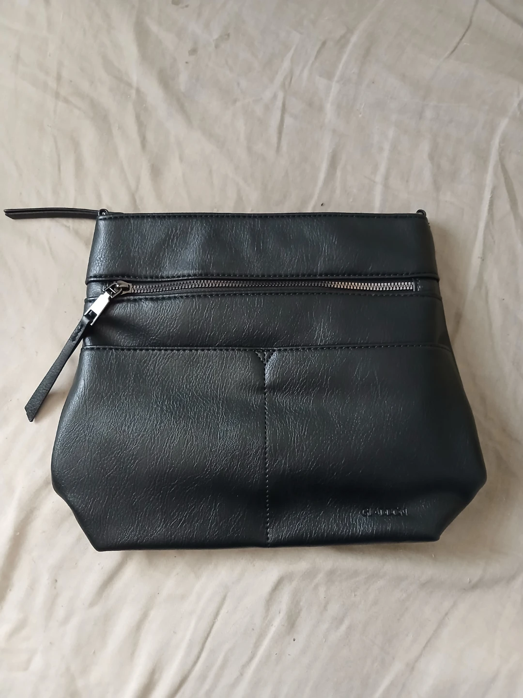 Black Faux Leather Crossbody Bag With Decorative Strap