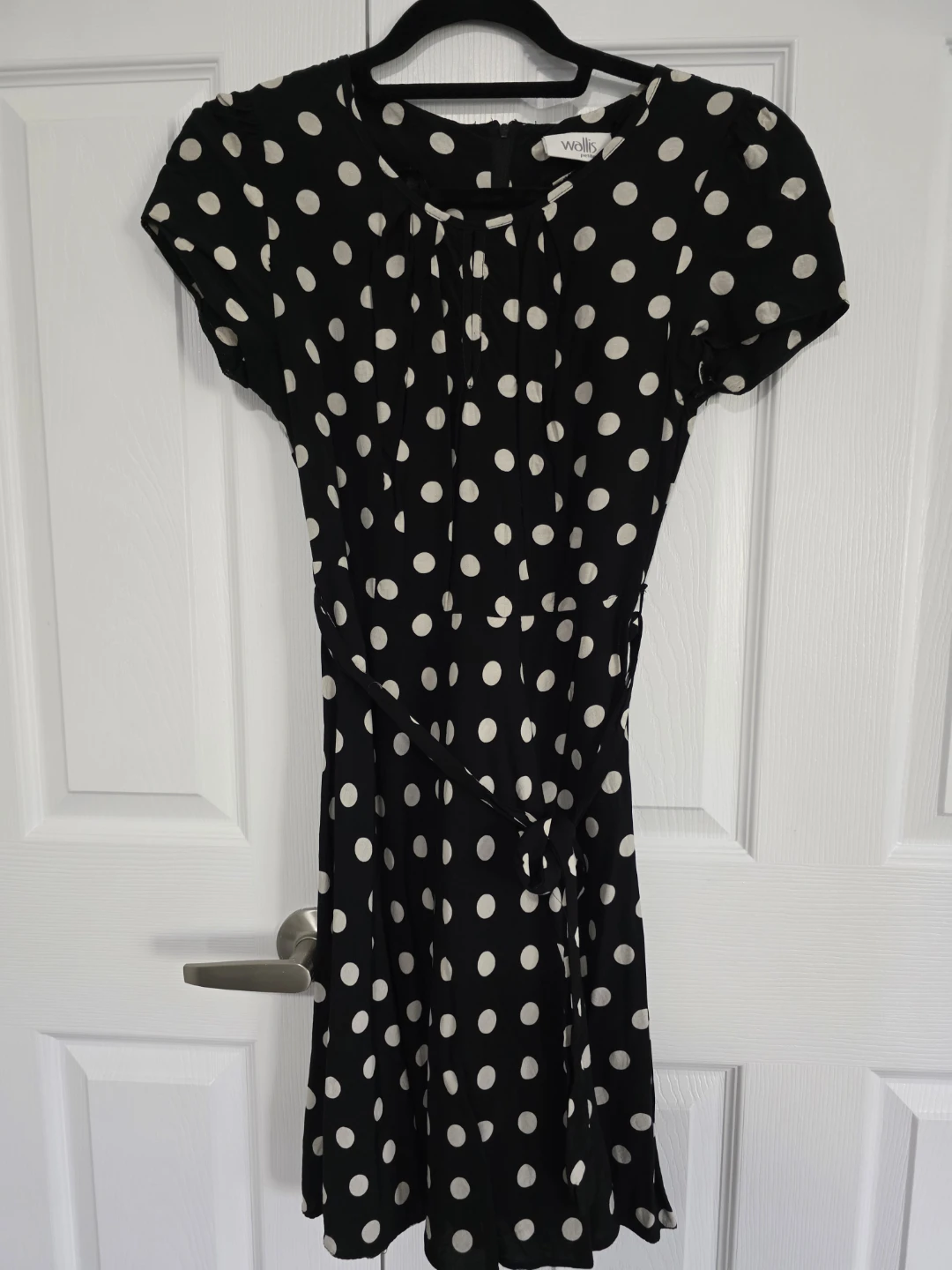 Wallis Petite Black Polka Dot Dress - Size 10
