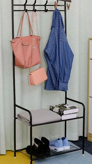 2 layers White Hall Tree Coat Rack with Shoe Storage Shelves - photo 3