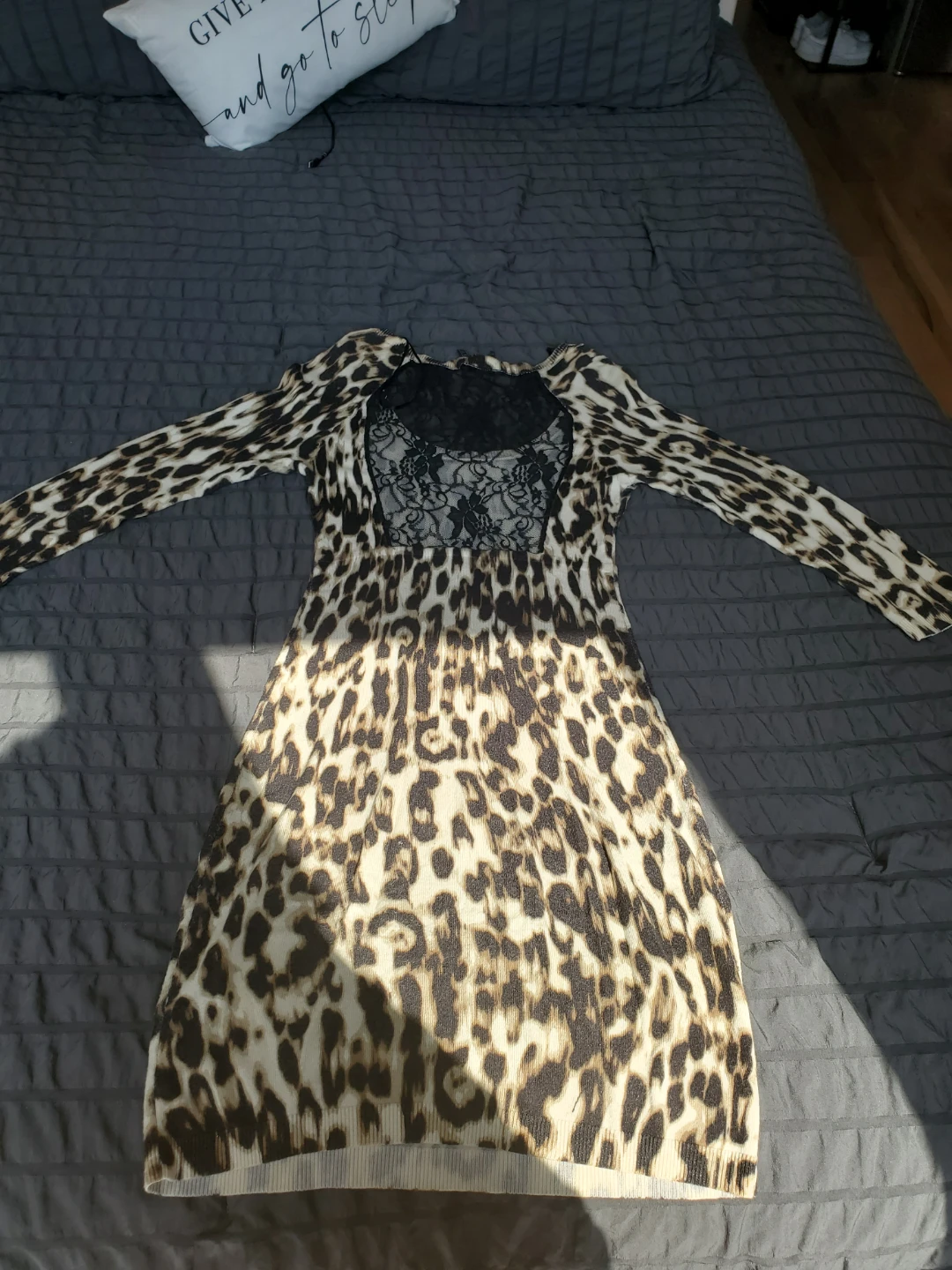 Guess Leopard Print Long Sleeve Dress with Lace Detail