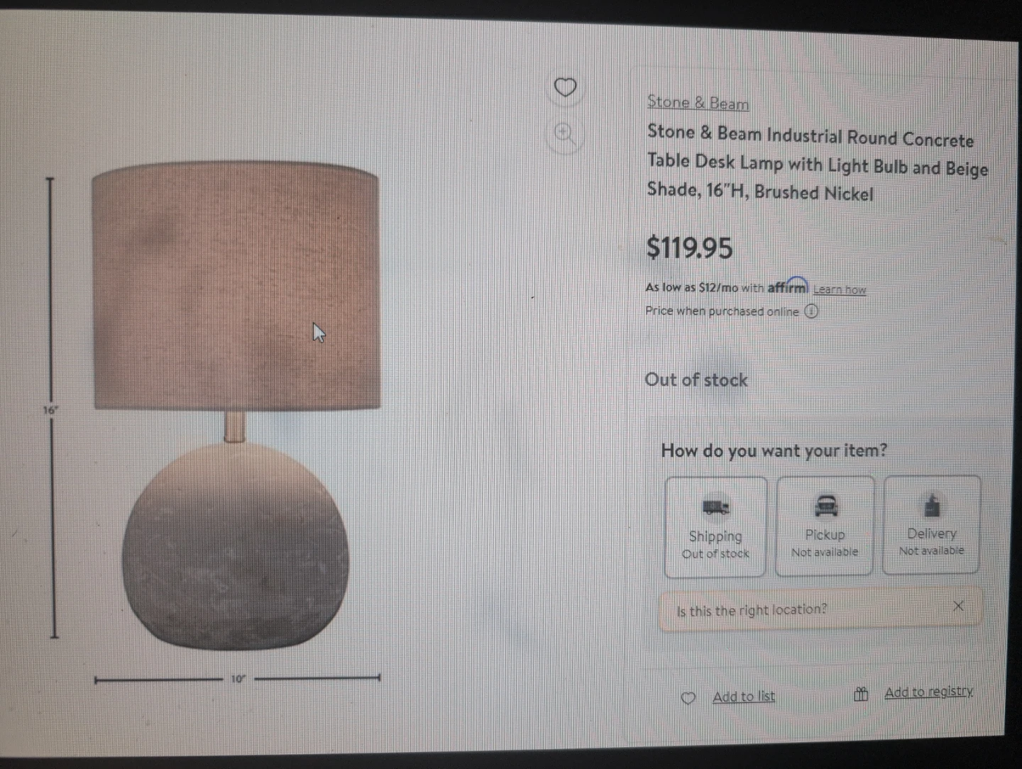 Stone & Beam Industrial Round Concrete Table Desk Lamp - photo 2