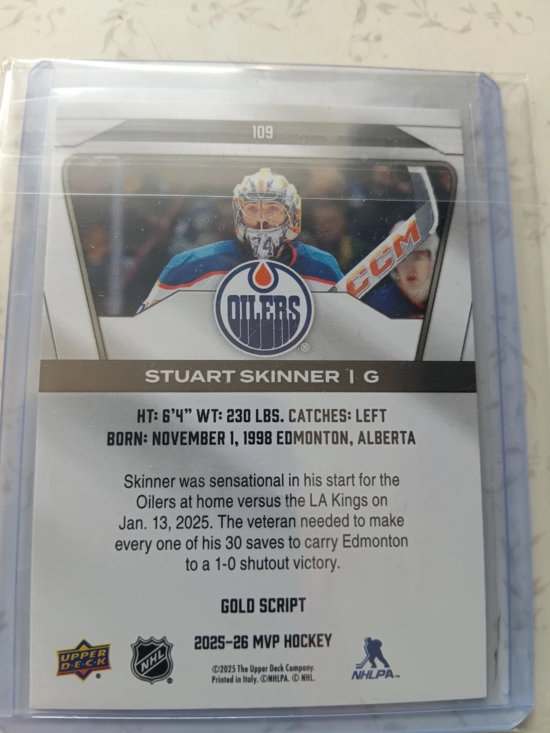 2025-26 Upper Deck MVP Hockey Card - Stuart Skinner Gold Script - photo 2