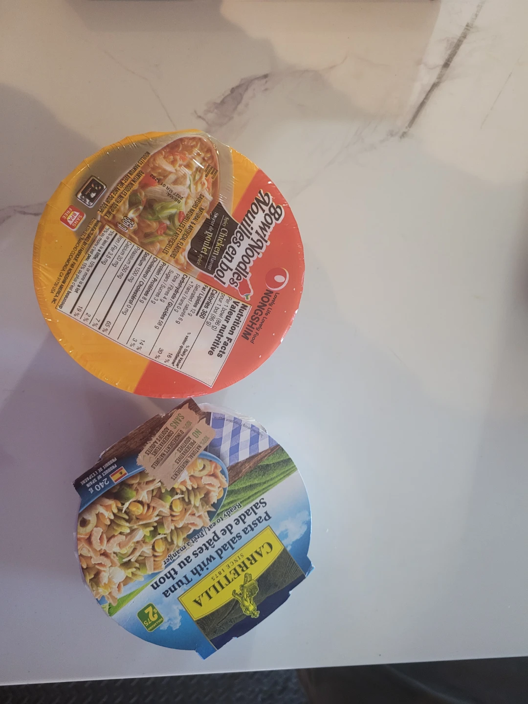 Nongshim Bowl Noodles Spicy Chicken & Carretilla Salad w/ Tuna