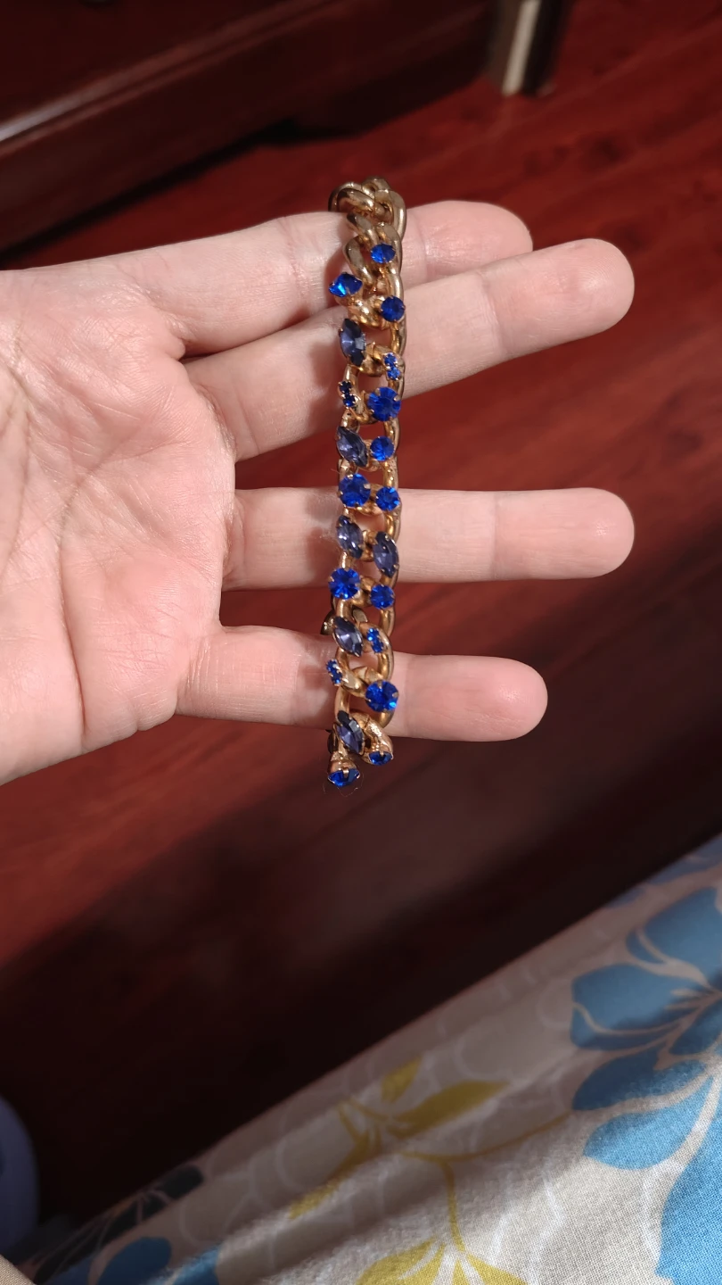Gold-tone chain bracelet with blue rhinestones - photo 5