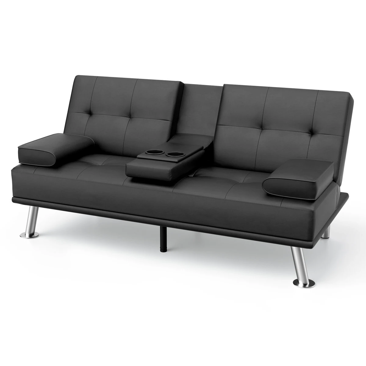 Black Futon Sofa Bed with Cup Holders
