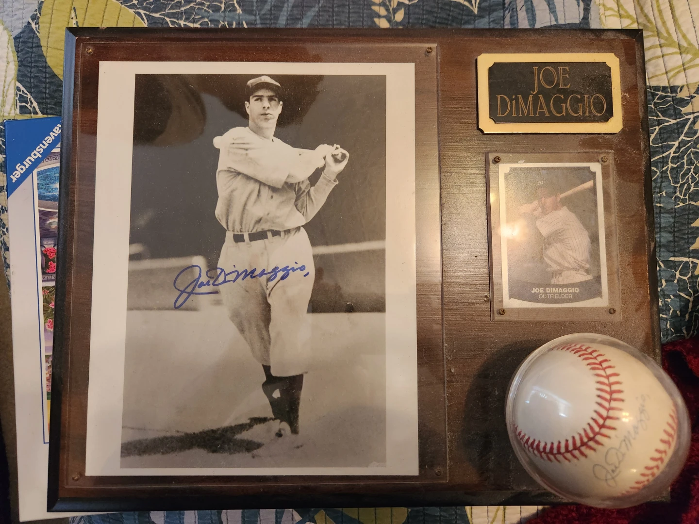Joe DiMaggio Signed Baseball Display with Photo and Card