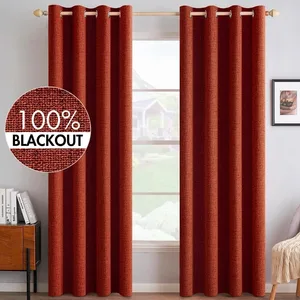 Heavy-duty 100% Blackout Faux Linen Curtains - Orange