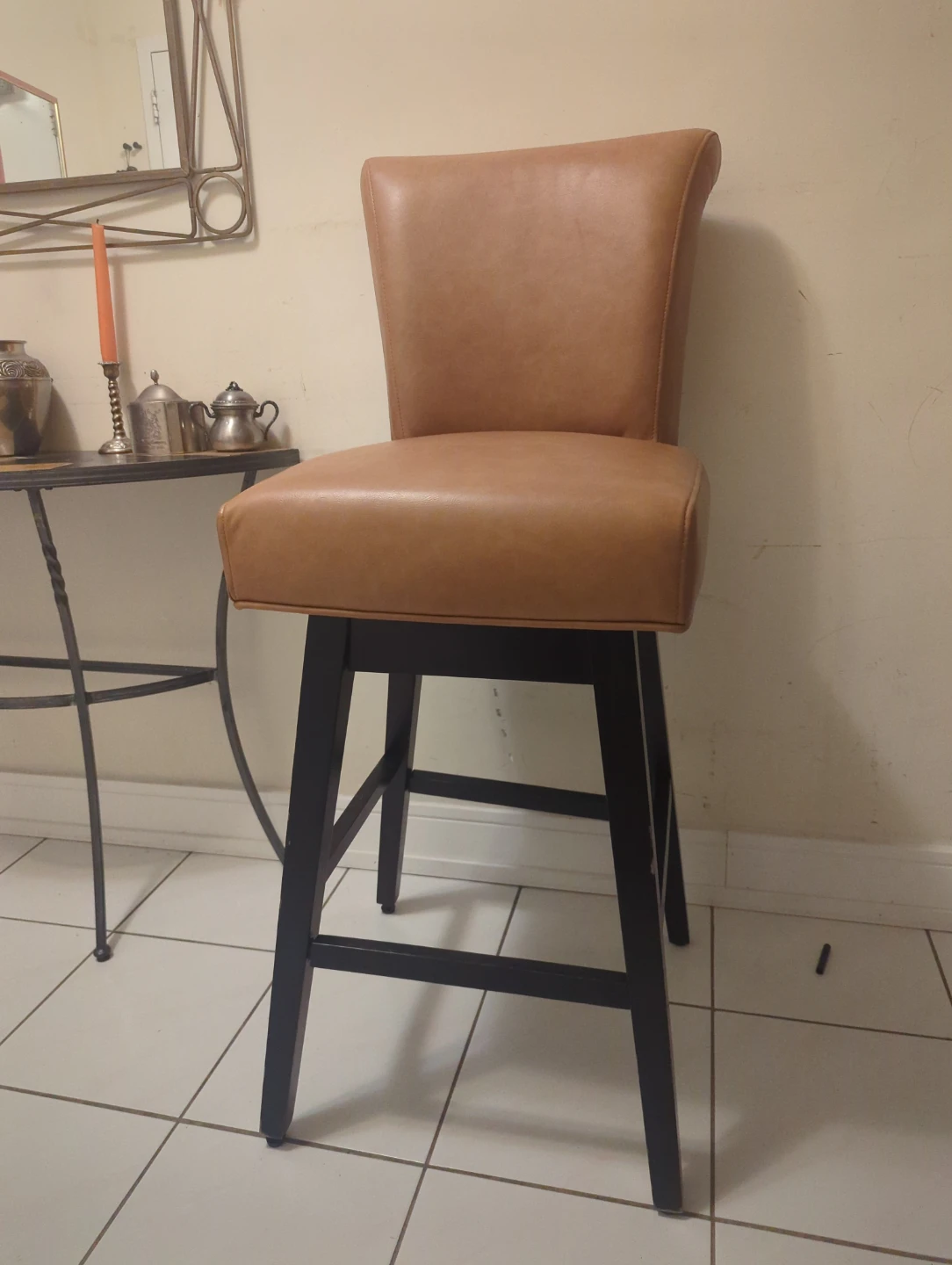 Brown Faux Leather Swivel Bar Stool