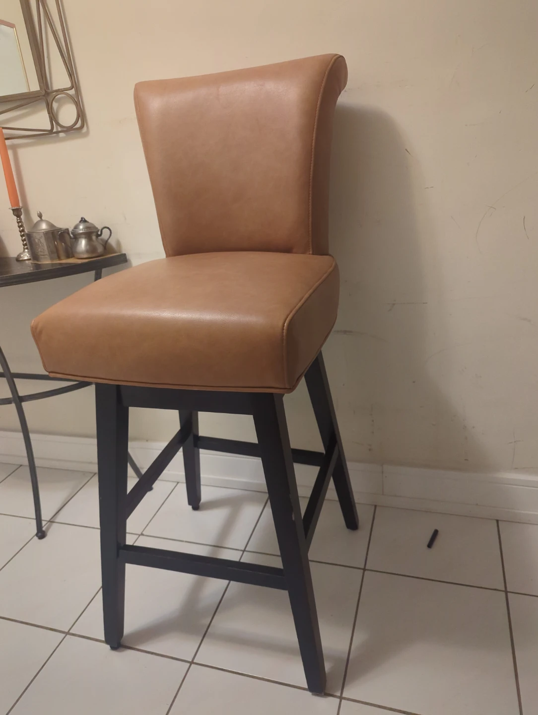 Brown Faux Leather Swivel Bar Stool - photo 2