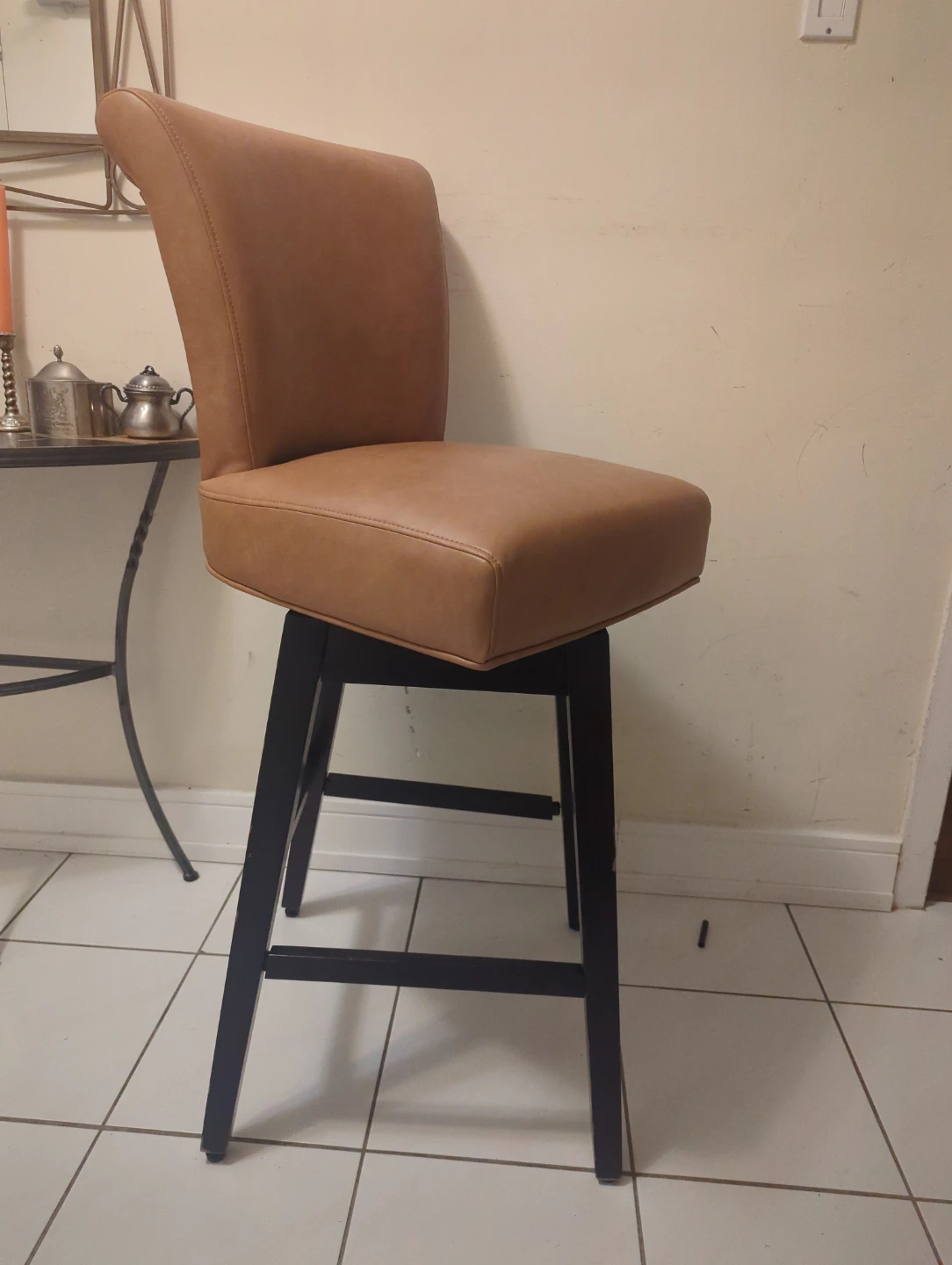 Brown Faux Leather Swivel Bar Stool - photo 3