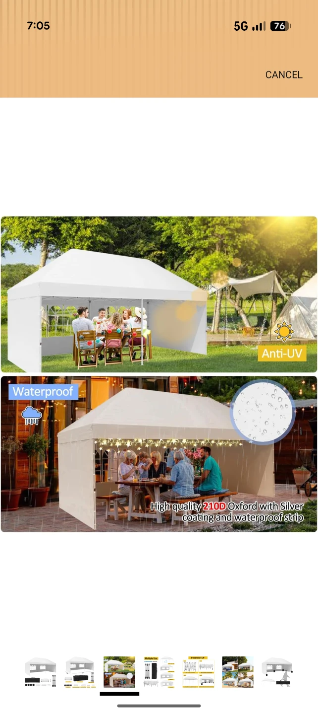 20ft x 10ft White Canopy Tent with 4 Removable Sidewalls - photo 3