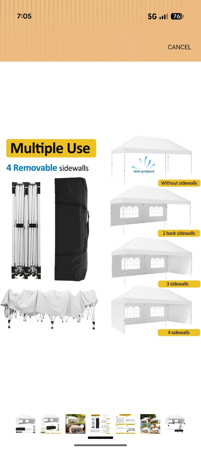 20ft x 10ft White Canopy Tent with 4 Removable Sidewalls - photo 4