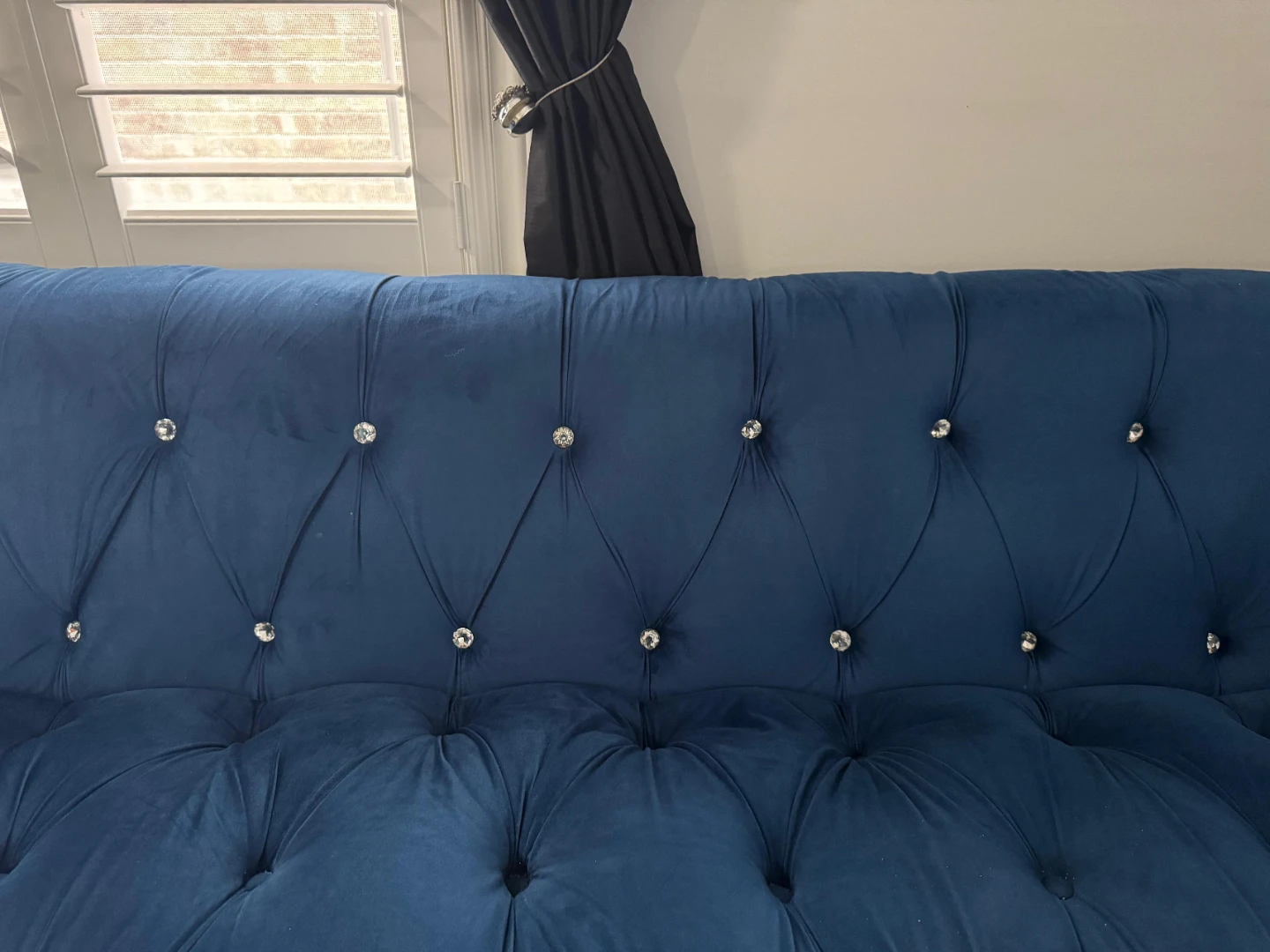 Blue Velvet Tufted Sofa with Crystal Accents - photo 2