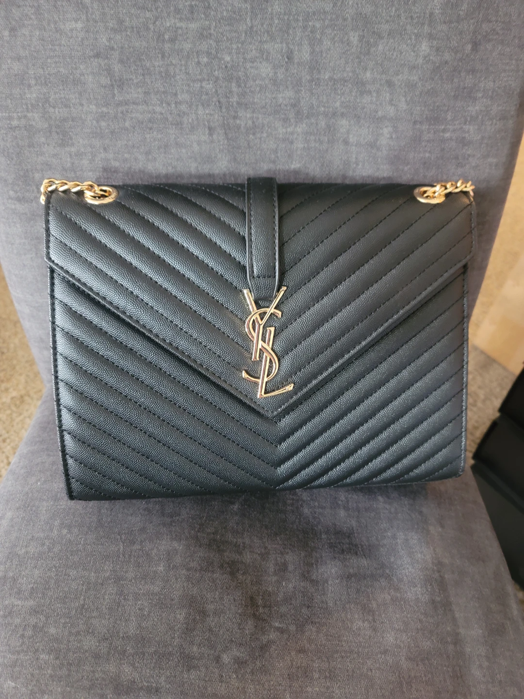 Black YSL Quilted Leather Monogram Chain Bag