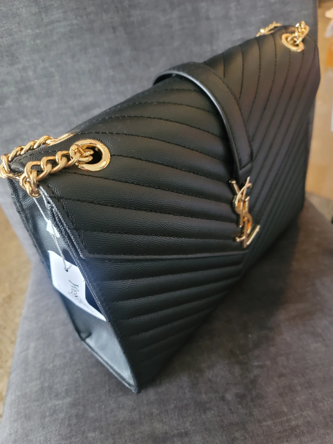 Black YSL Quilted Leather Monogram Chain Bag - photo 2