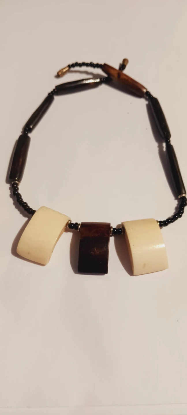 African Beaded Necklace with  Bone Pendant