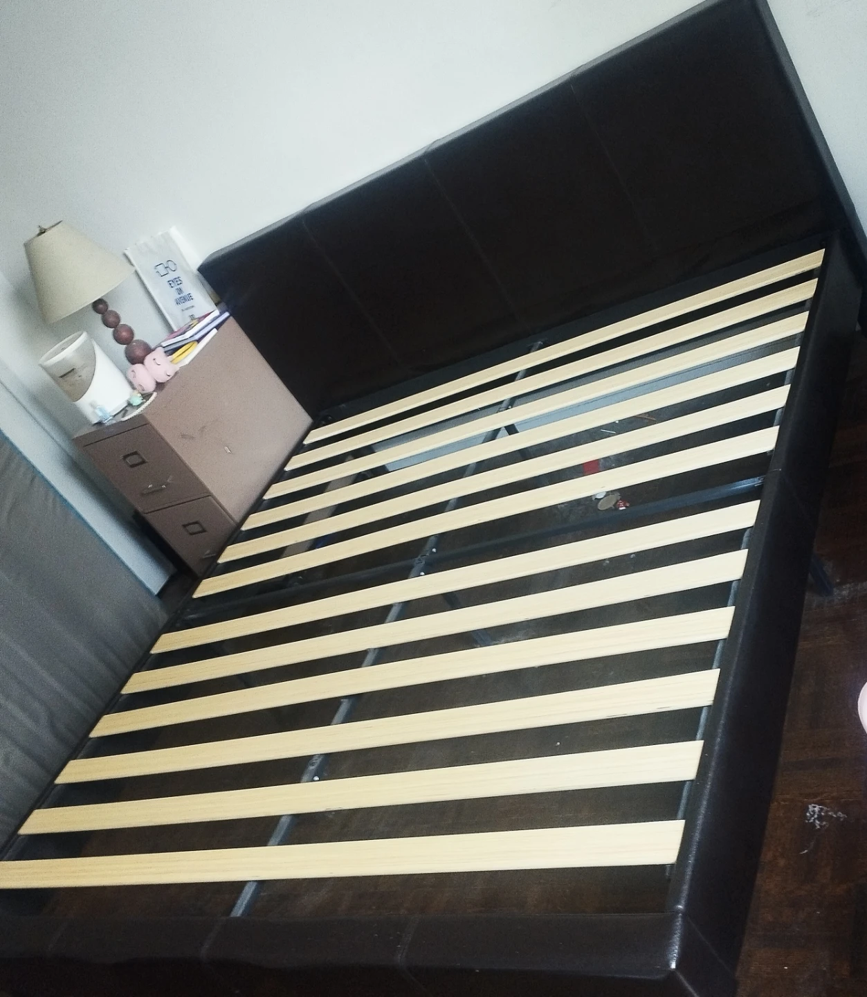 Brown Faux Leather Bed Frame with Slatted Base - photo 4