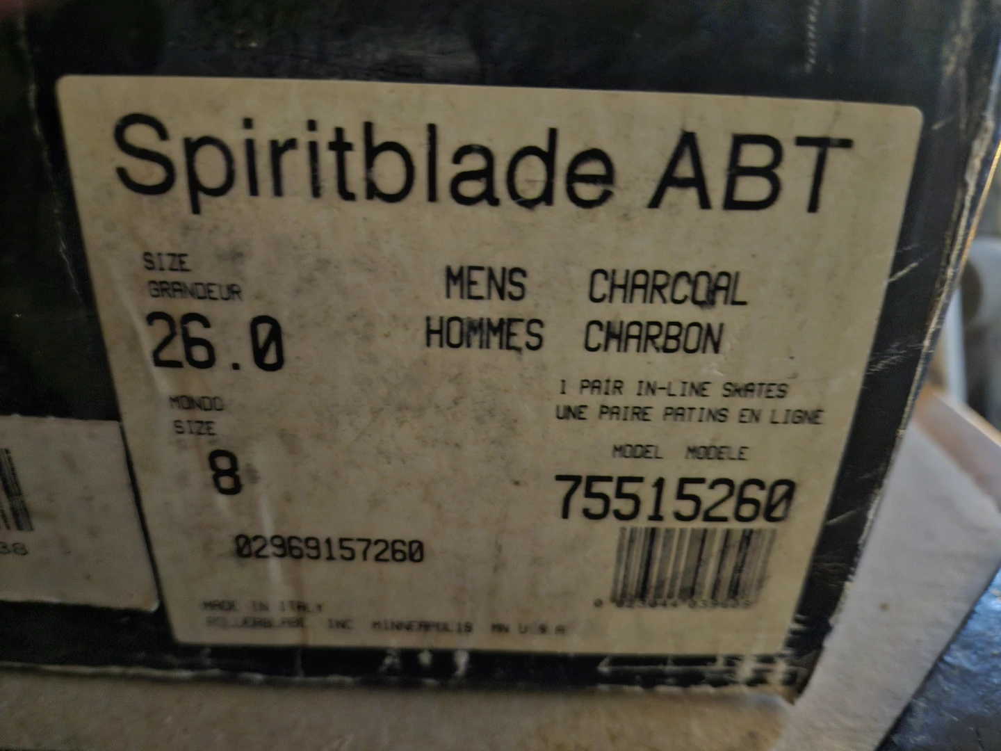 Rollerblade Spiritblade ABT In-line Skates Mens Size 8 Charcoal