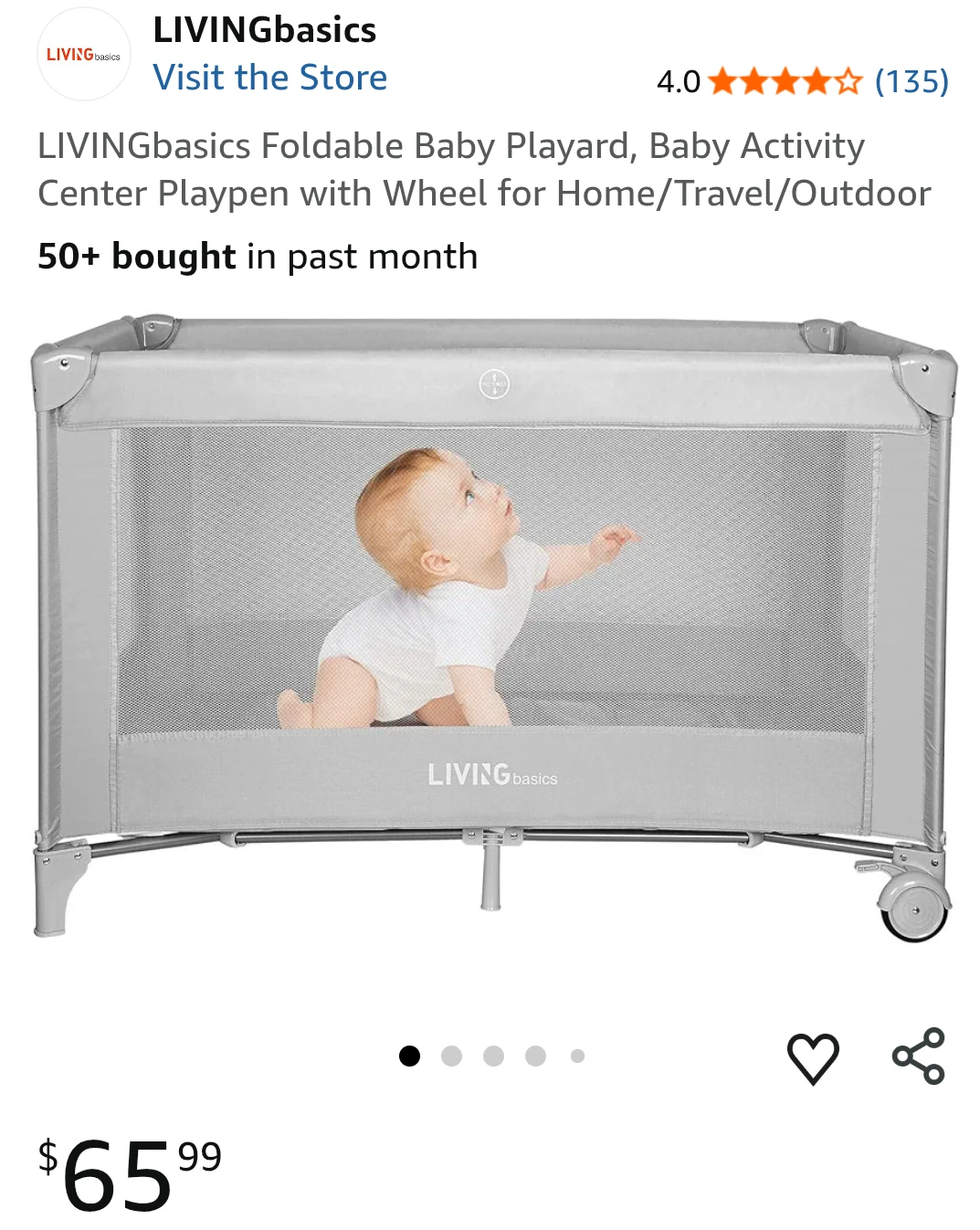 LIVINGbasics Foldable Baby playard/Playpen, Grey - photo 2