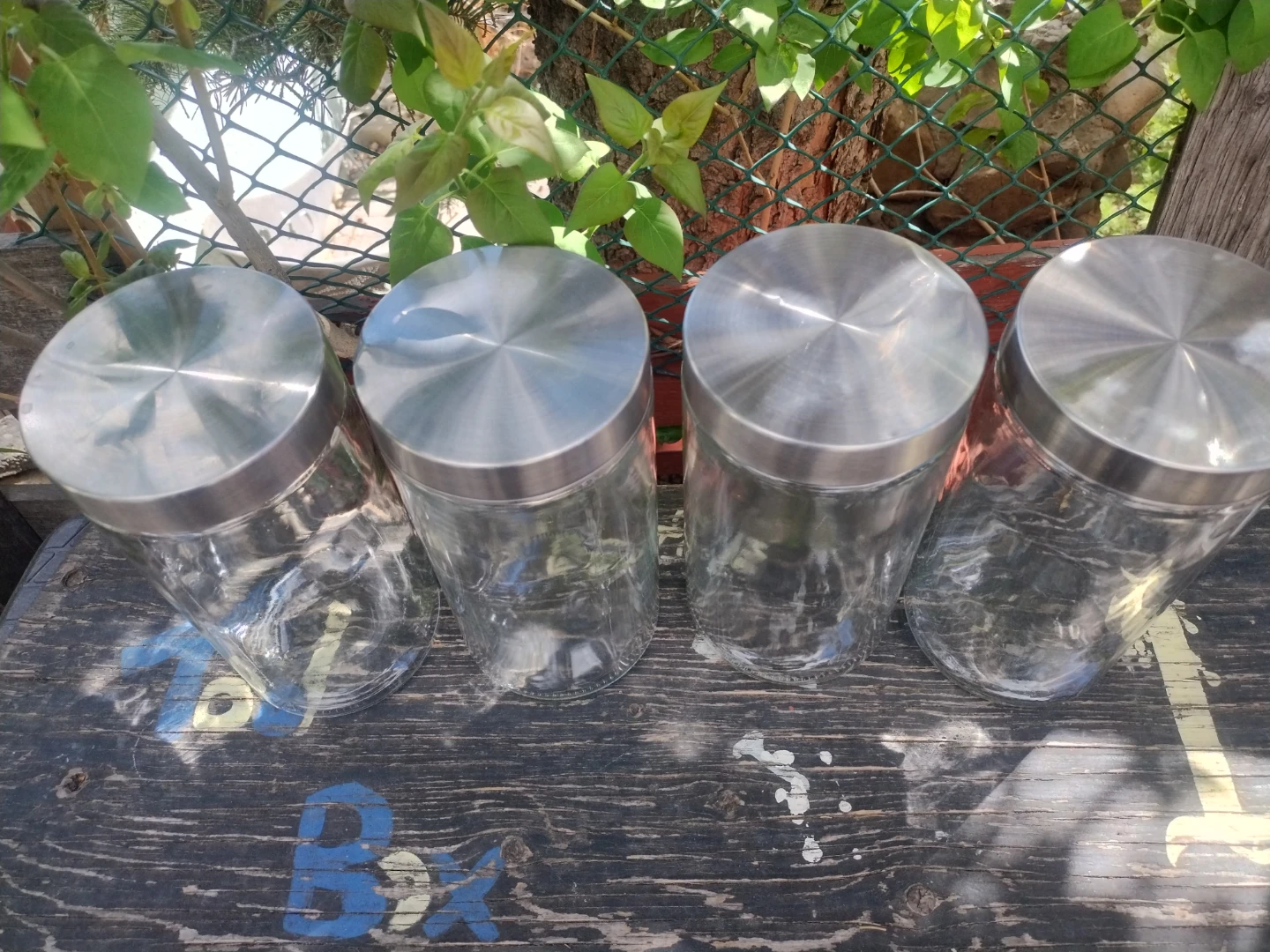Set of 4 Clear Glass Jars with Stainless Steel Lids