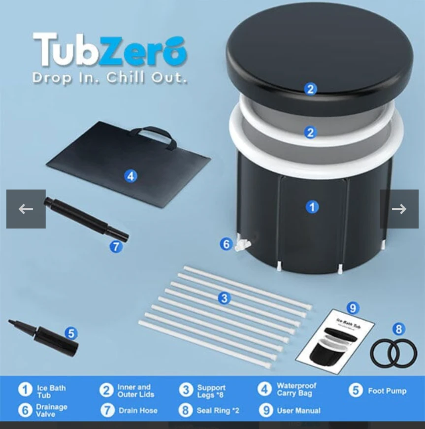 TubZero Ice Bath Tub with Foot Pump and Carry Bag