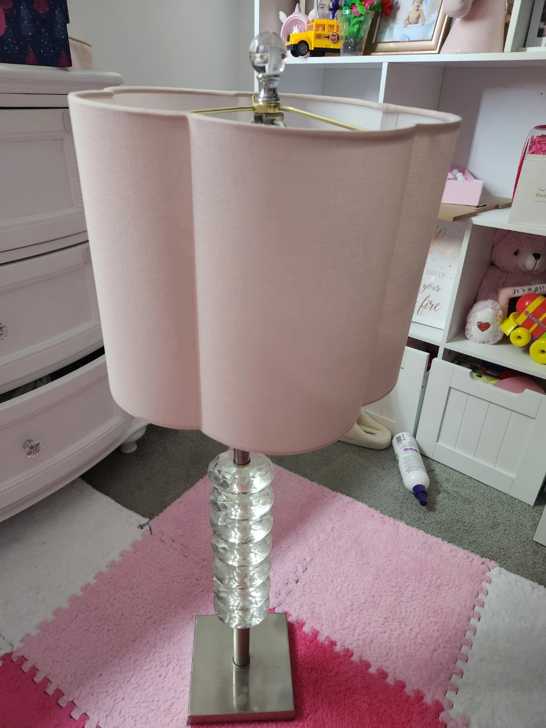 Pink Floral Table Lamp with Crystal Accents