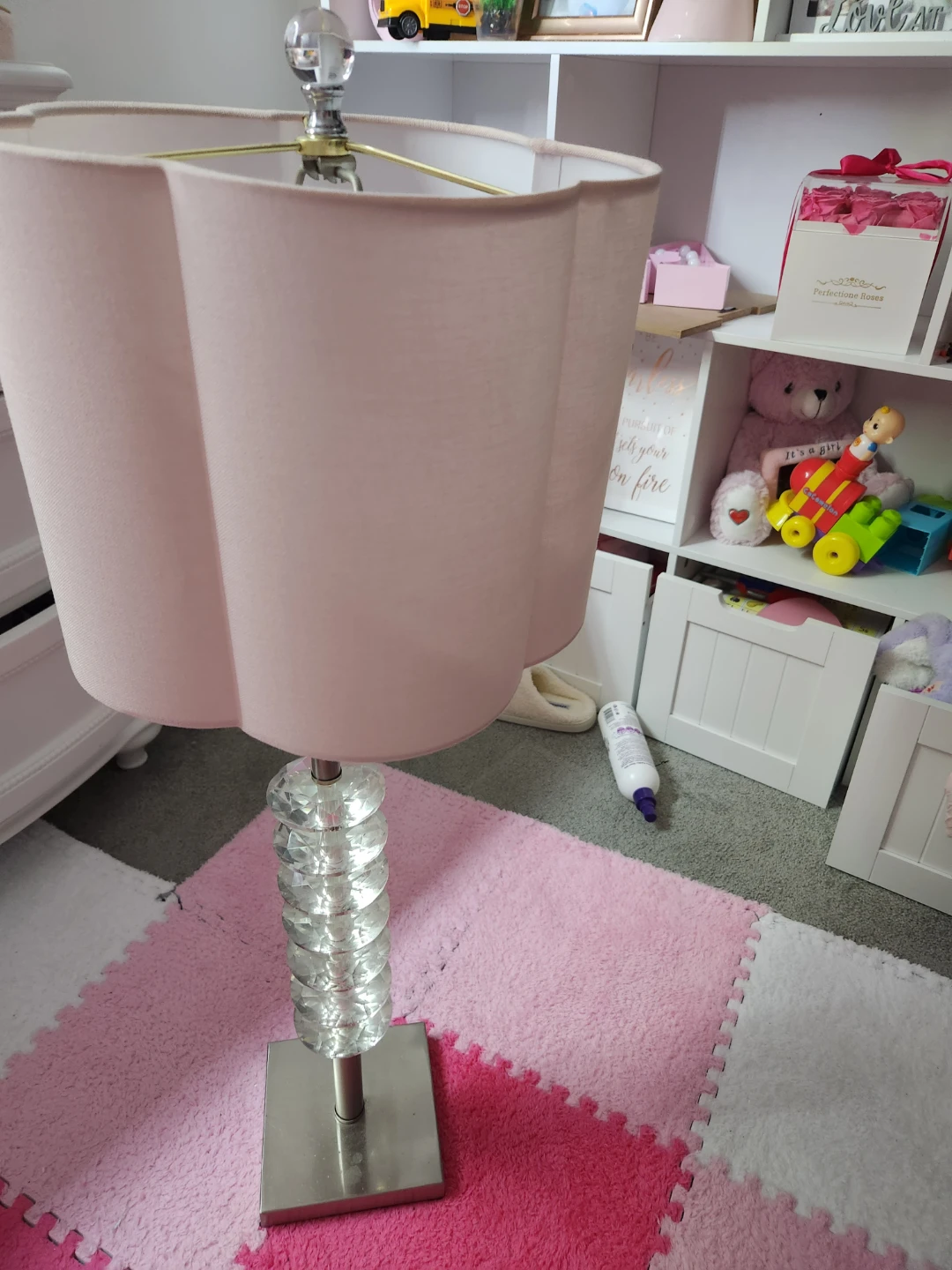 Pink Floral Table Lamp with Crystal Accents - photo 2