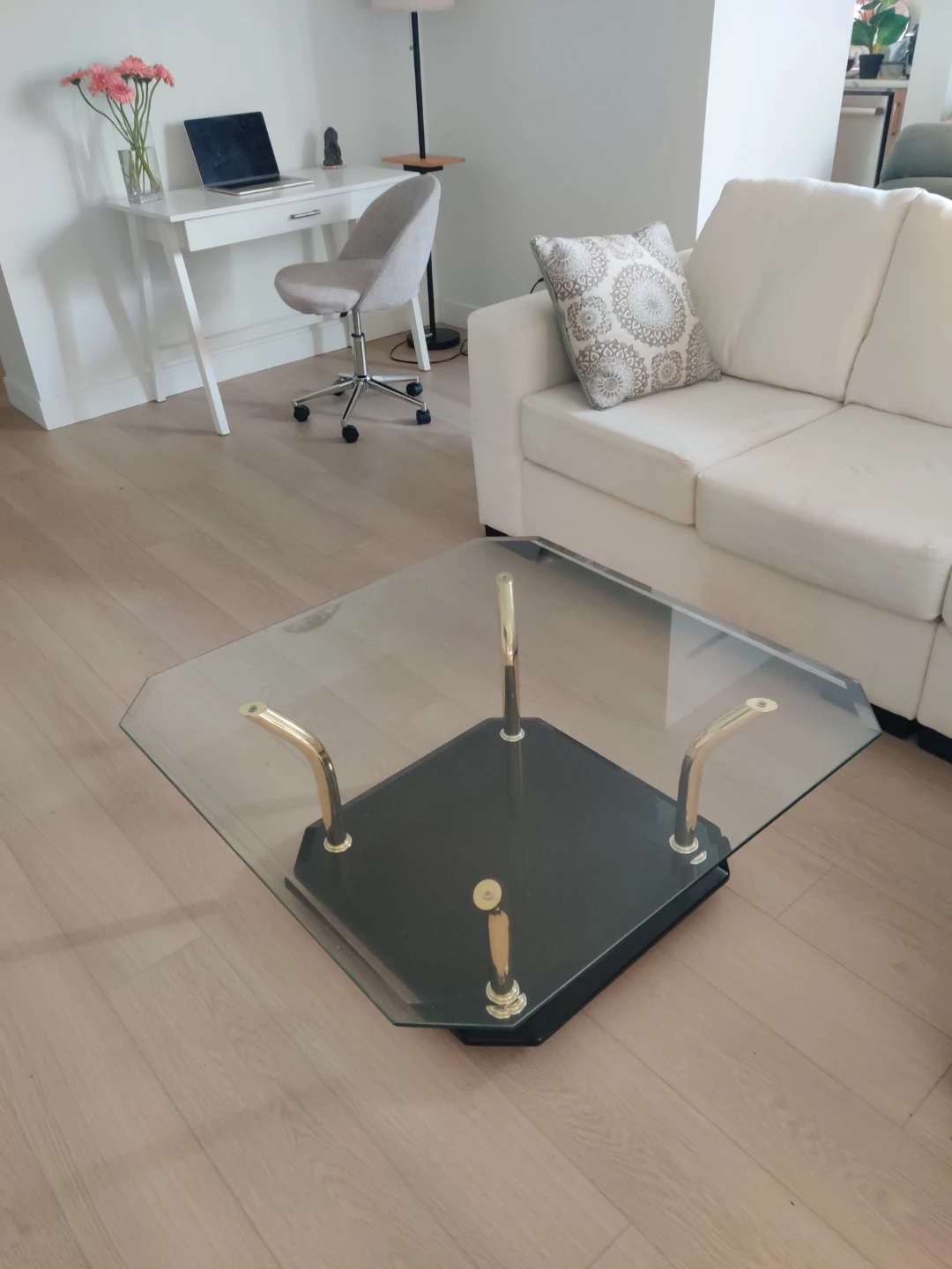 Glass and Brass Coffee Table