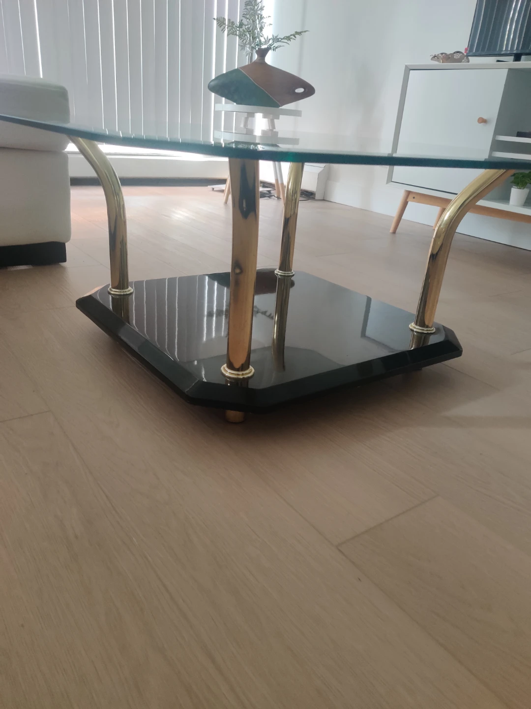 Glass and Brass Coffee Table - photo 2