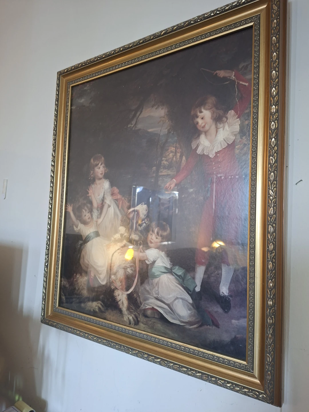 Framed Painting of Children with Dog