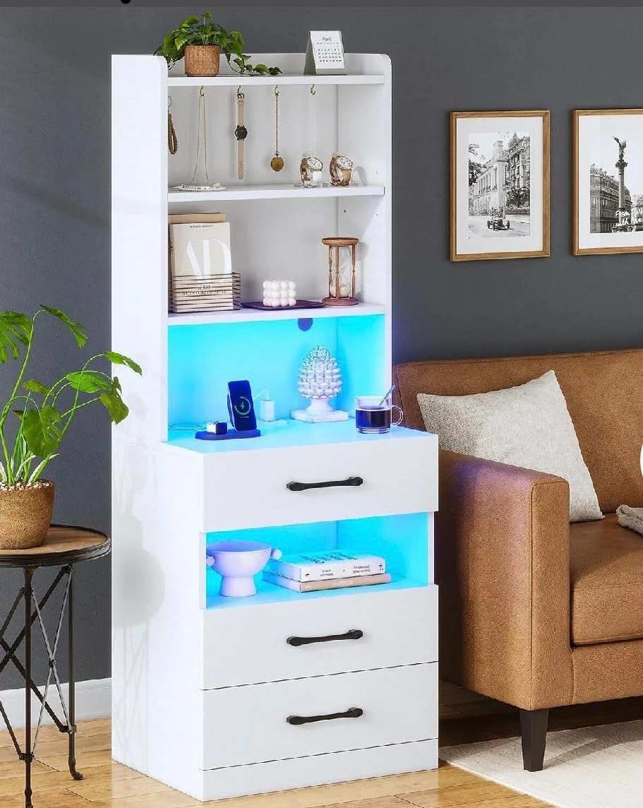 White Tall Storage Cabinet with Blue LED Accents - photo 2