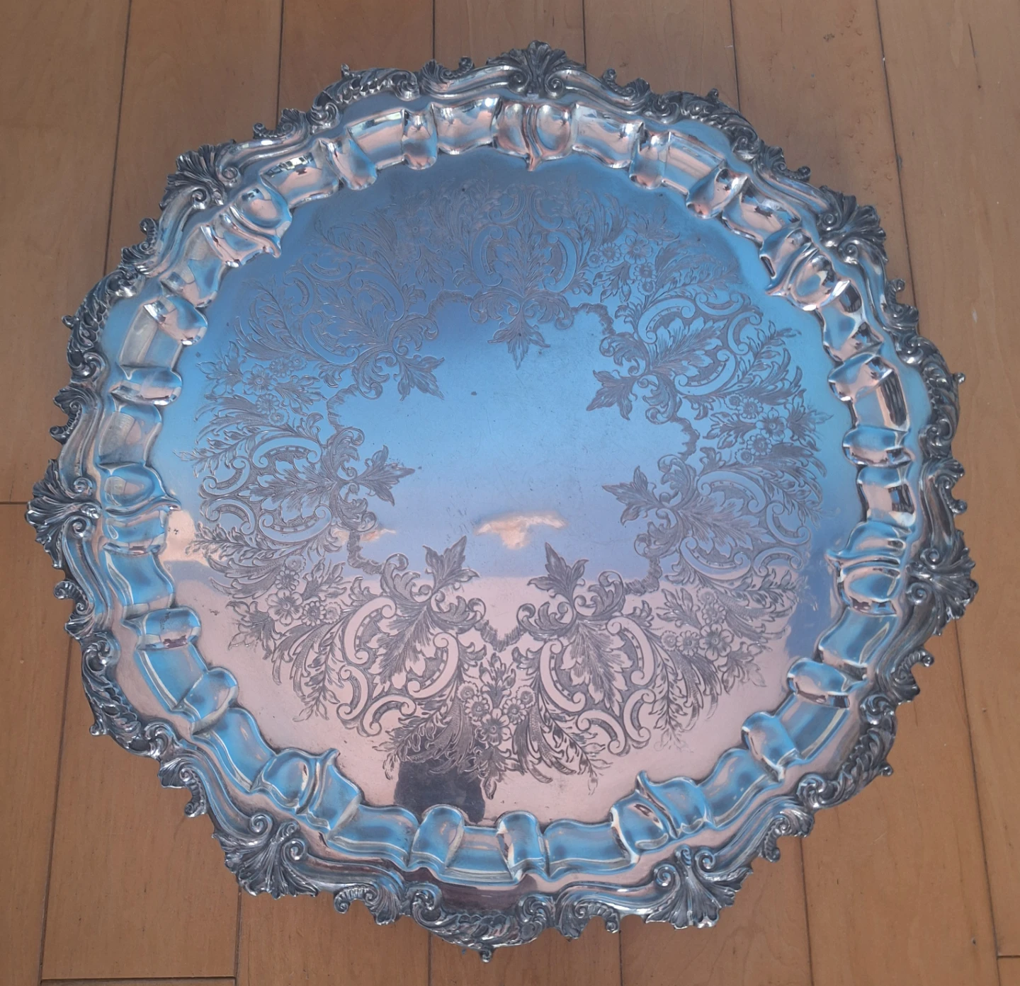 Vintage LARGE 17 inches  Silver Plated Serving Tray