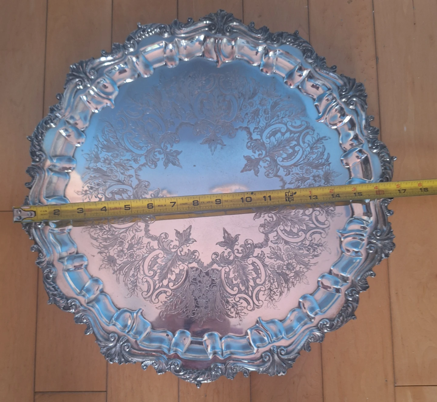 Vintage LARGE 17 inches  Silver Plated Serving Tray - photo 2