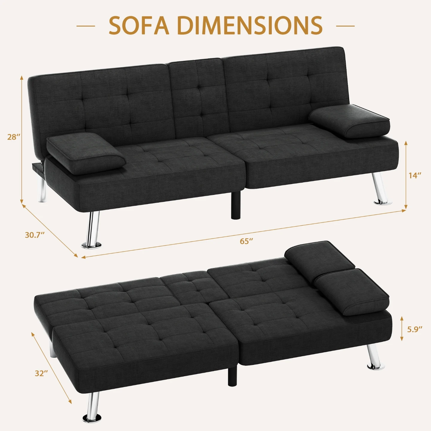 Dark Grey Futon Sofa Bed - photo 2
