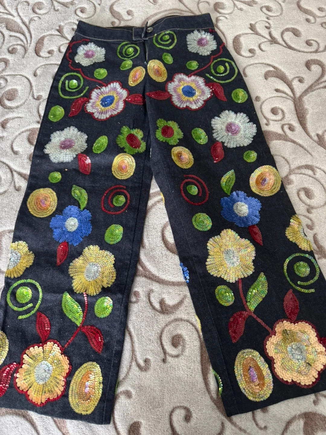 Embroidered Denim Jeans with Sequins