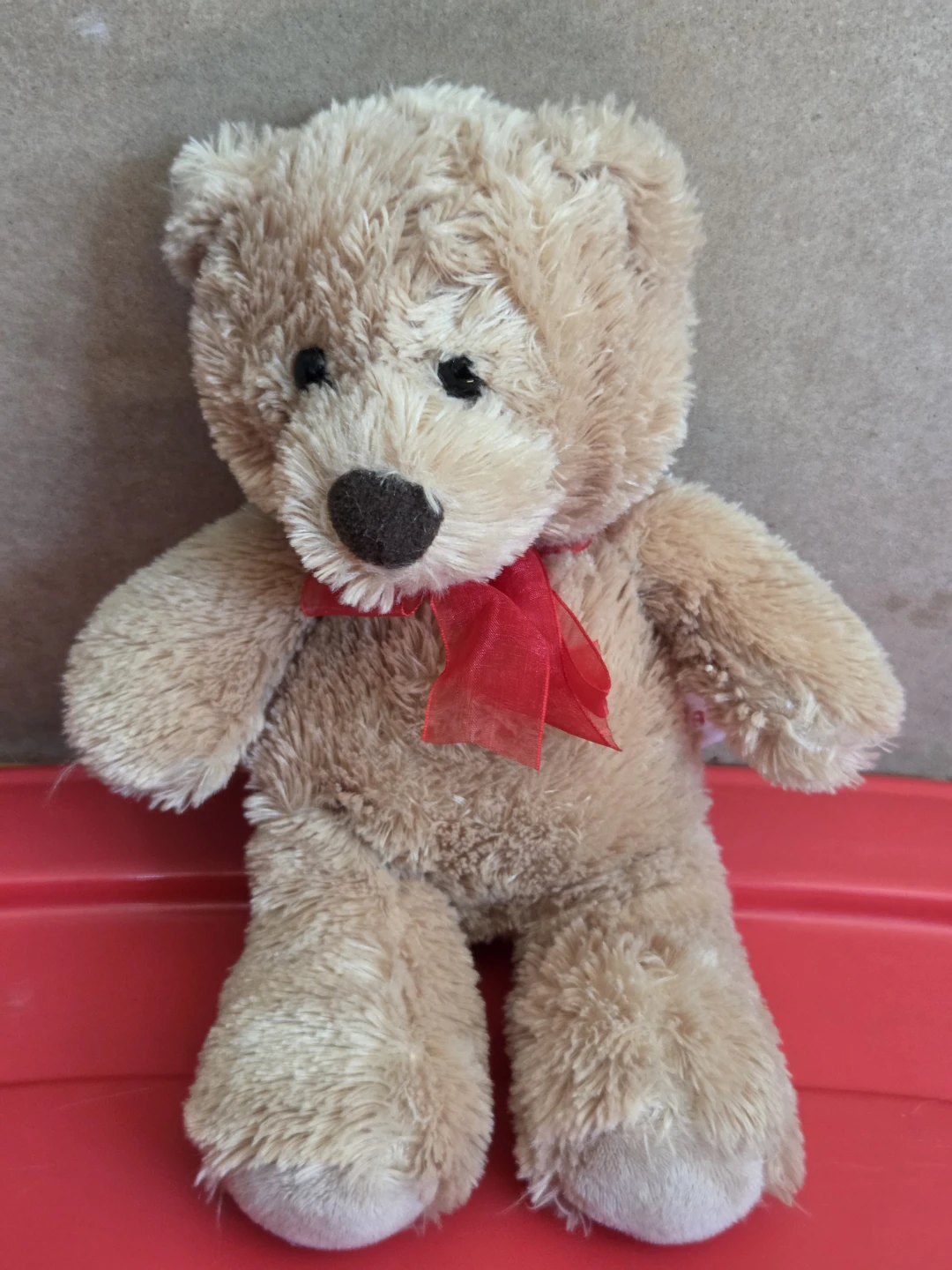 Aurora Plush Teddy Bear - Light Brown with Red Ribbon Bow