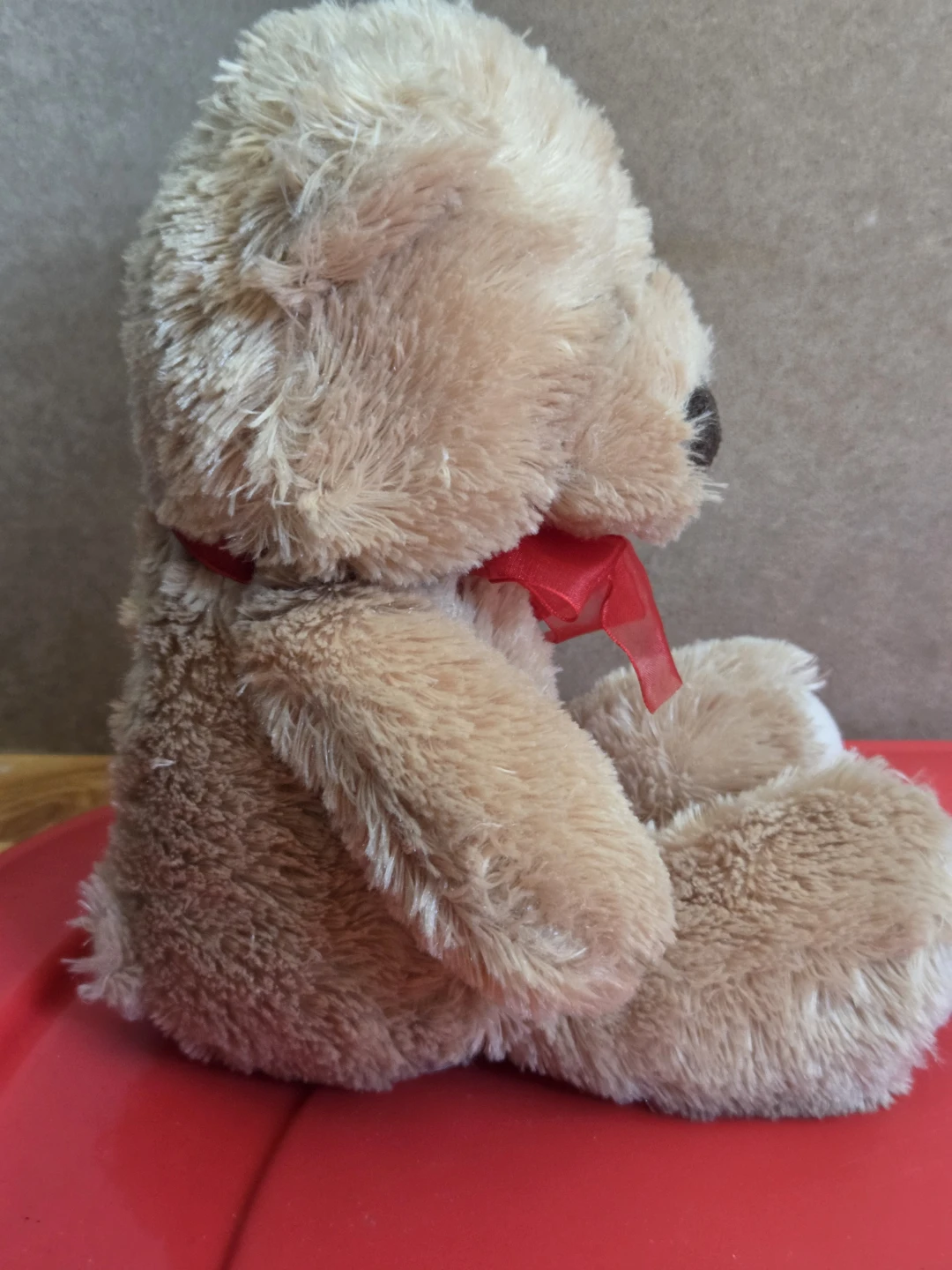 Aurora Plush Teddy Bear - Light Brown with Red Ribbon Bow - photo 4