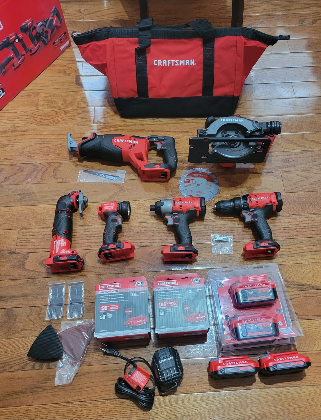 NEW!! CRAFTSMAN V20 Cordless Tool Set with Bag & 6 Batteries