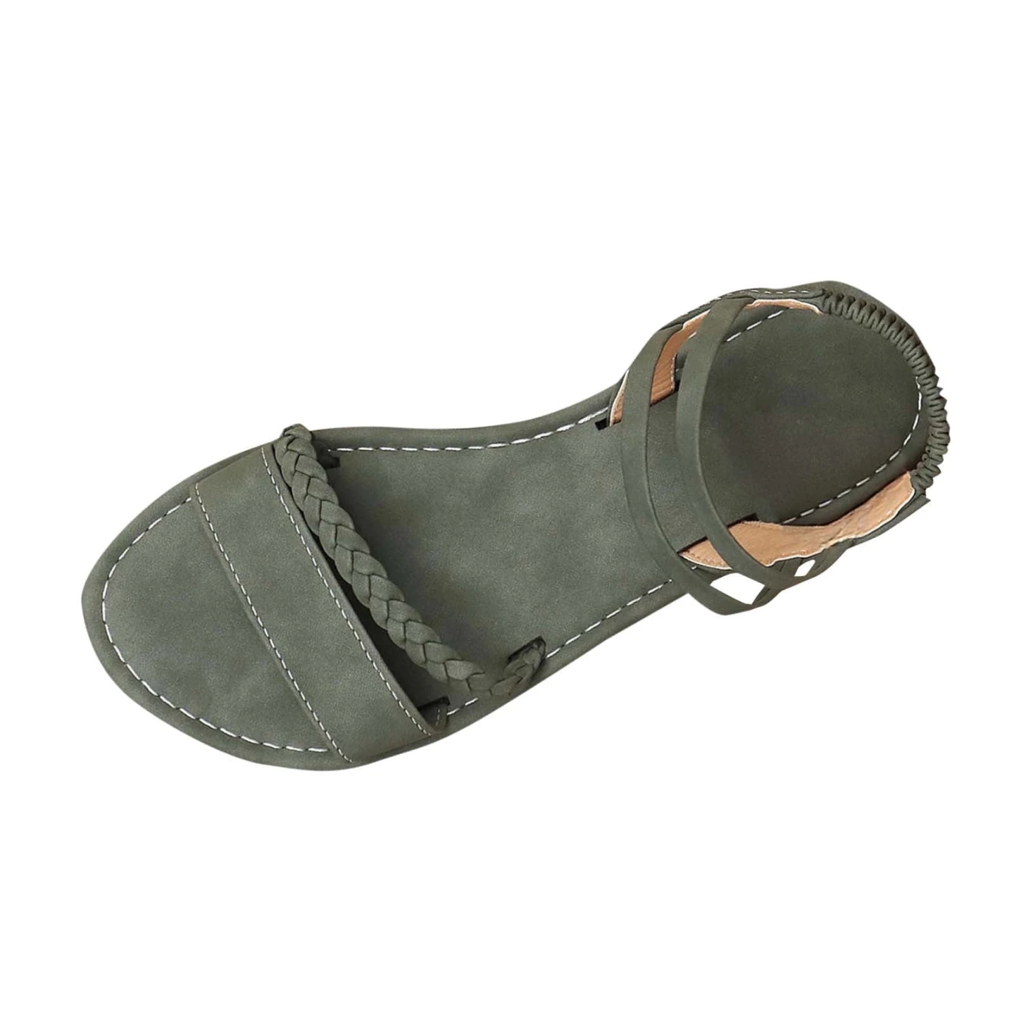 Women's Green Braided Strap Flat Sandals - photo 4