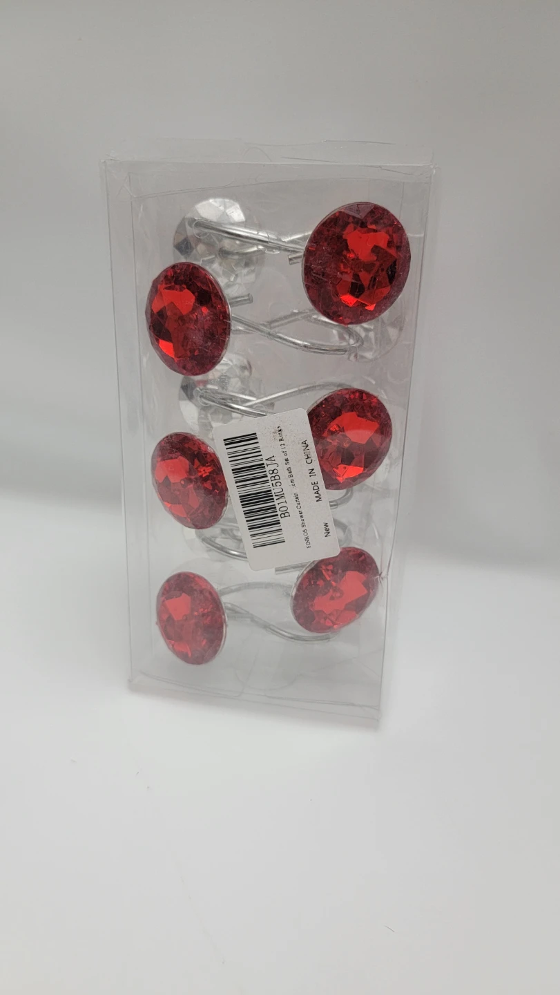 Luxury Red Crystal Shower Curtain Hooks Set of 12 Chrome - photo 2