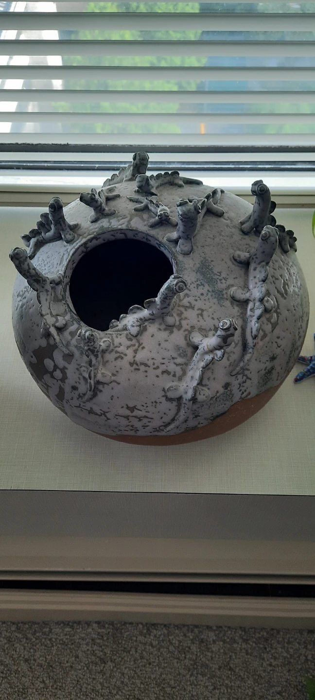 Unique Ceramic Pot with Sculptural Accents