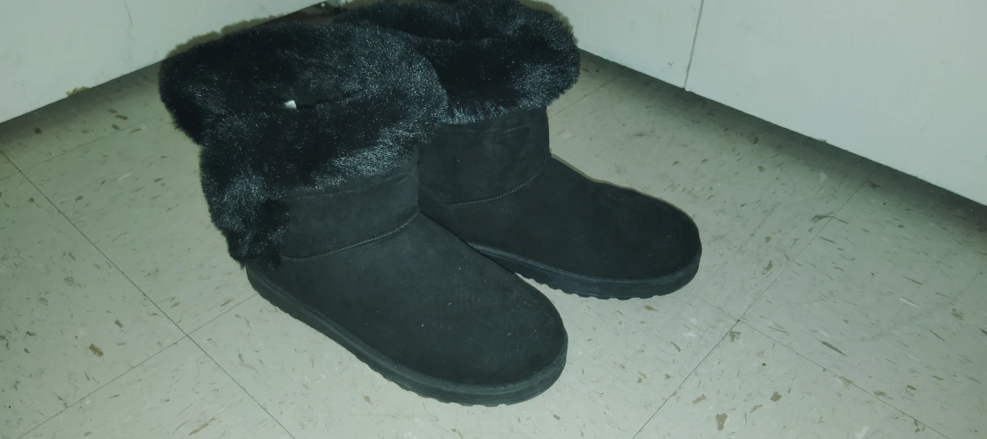 Black Faux Fur Trimmed Boots - Size Not Visible