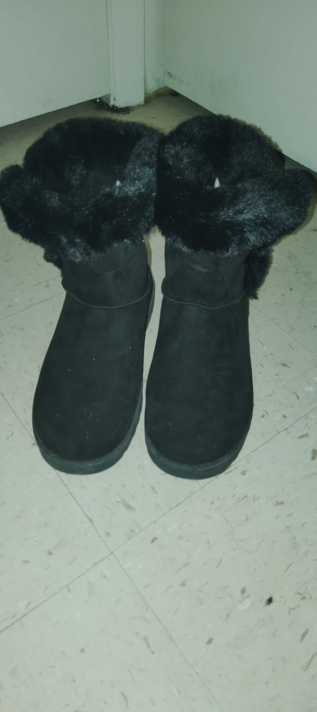 Black Faux Fur Trimmed Boots - Size Not Visible - photo 2