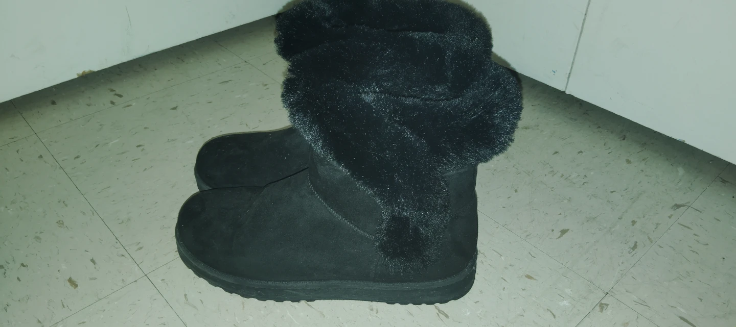 Black Faux Fur Trimmed Boots - Size Not Visible - photo 3