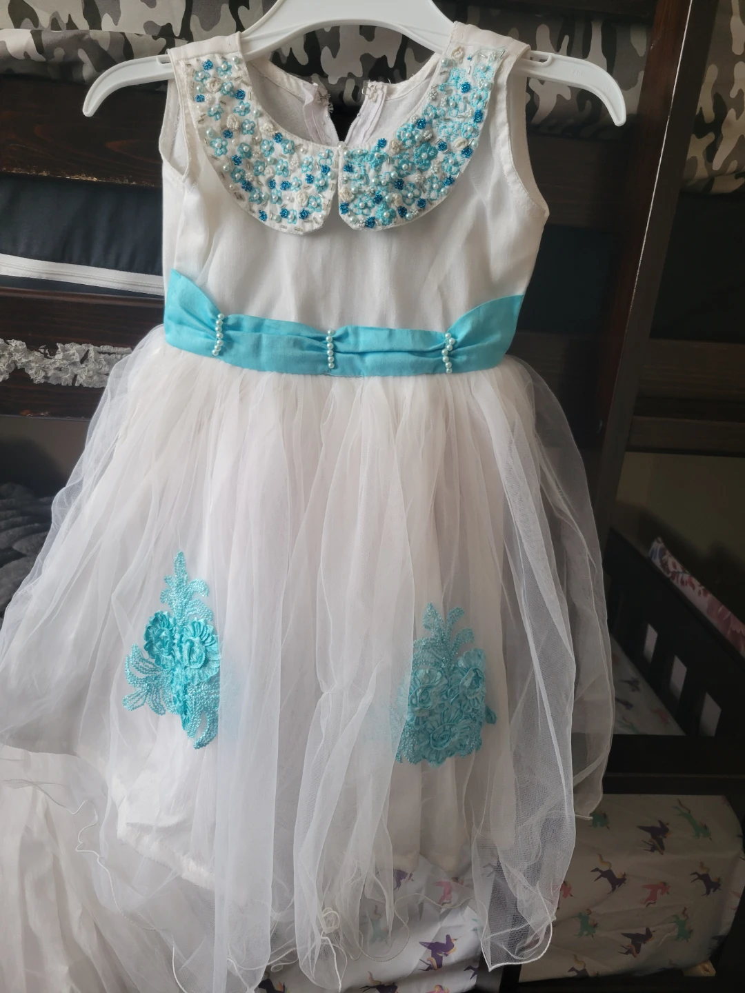 White Dress with Blue Accents
