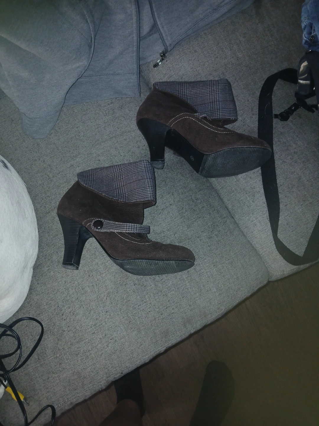 Brown Suede Ankle Boots with Plaid Detail - Size 6 - photo 2