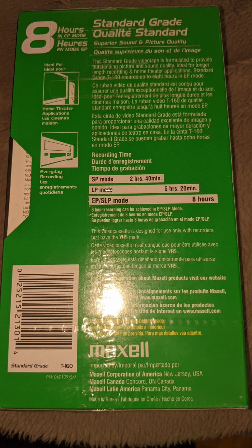 Maxell Standard Grade T-160 8 Hour Videocassette - photo 2