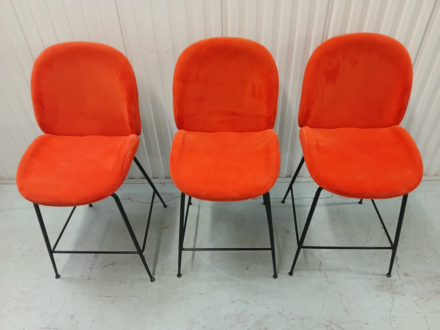 Set of 3 Orange Velvet Bar Stools - photo 3