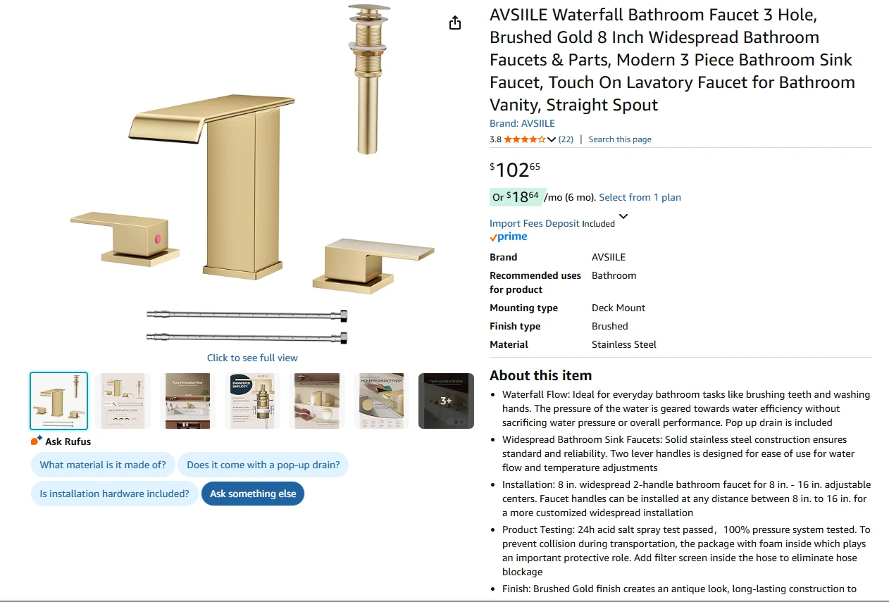 Brushed Waterfall Bathroom Faucet - Gold - photo 2
