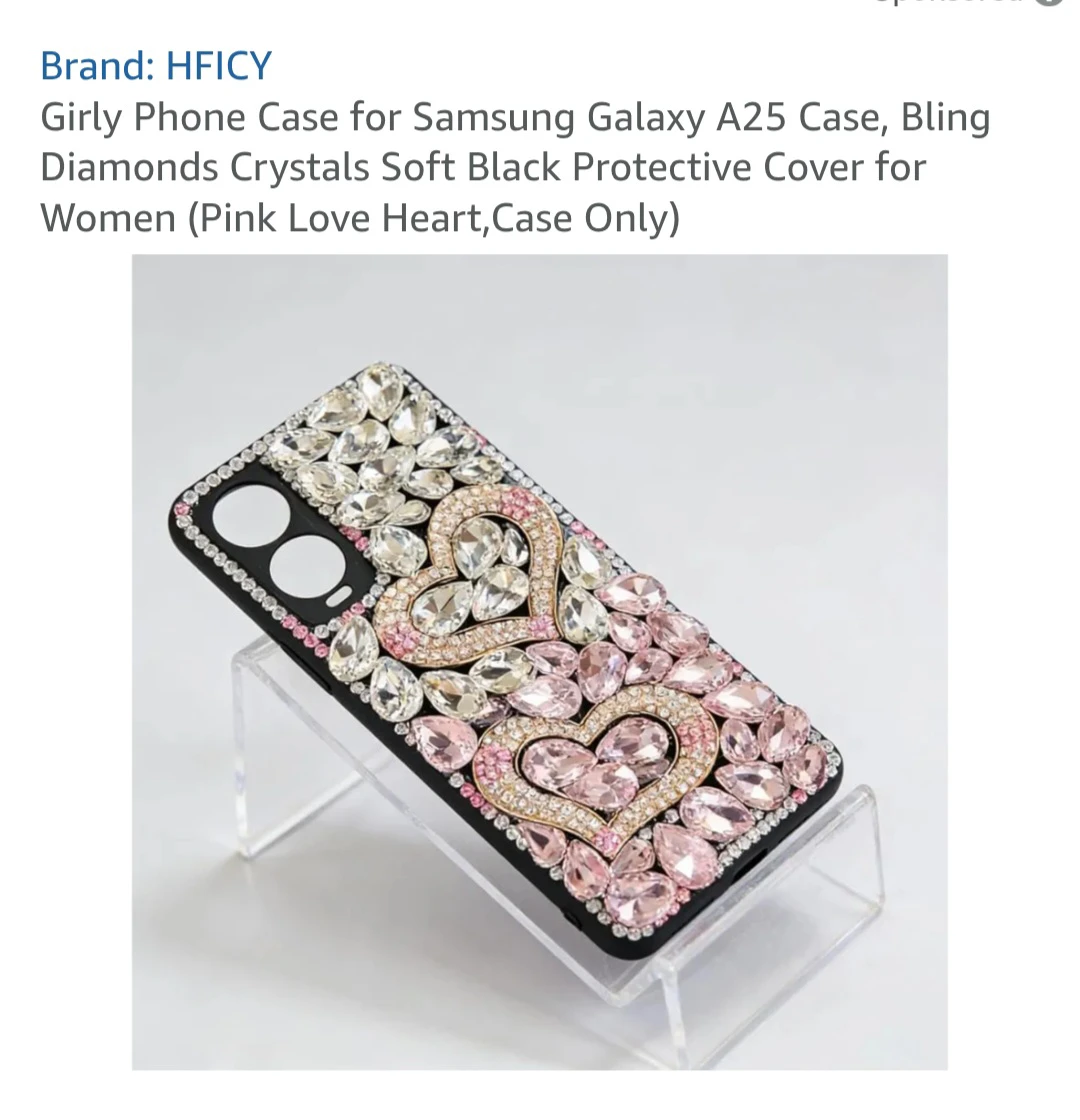 HFICY Samsung Galaxy A25 Case - Pink Love Heart Bling